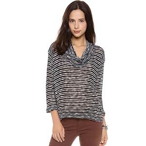 Splendid Black and White Knit Cowl Neck Sweater